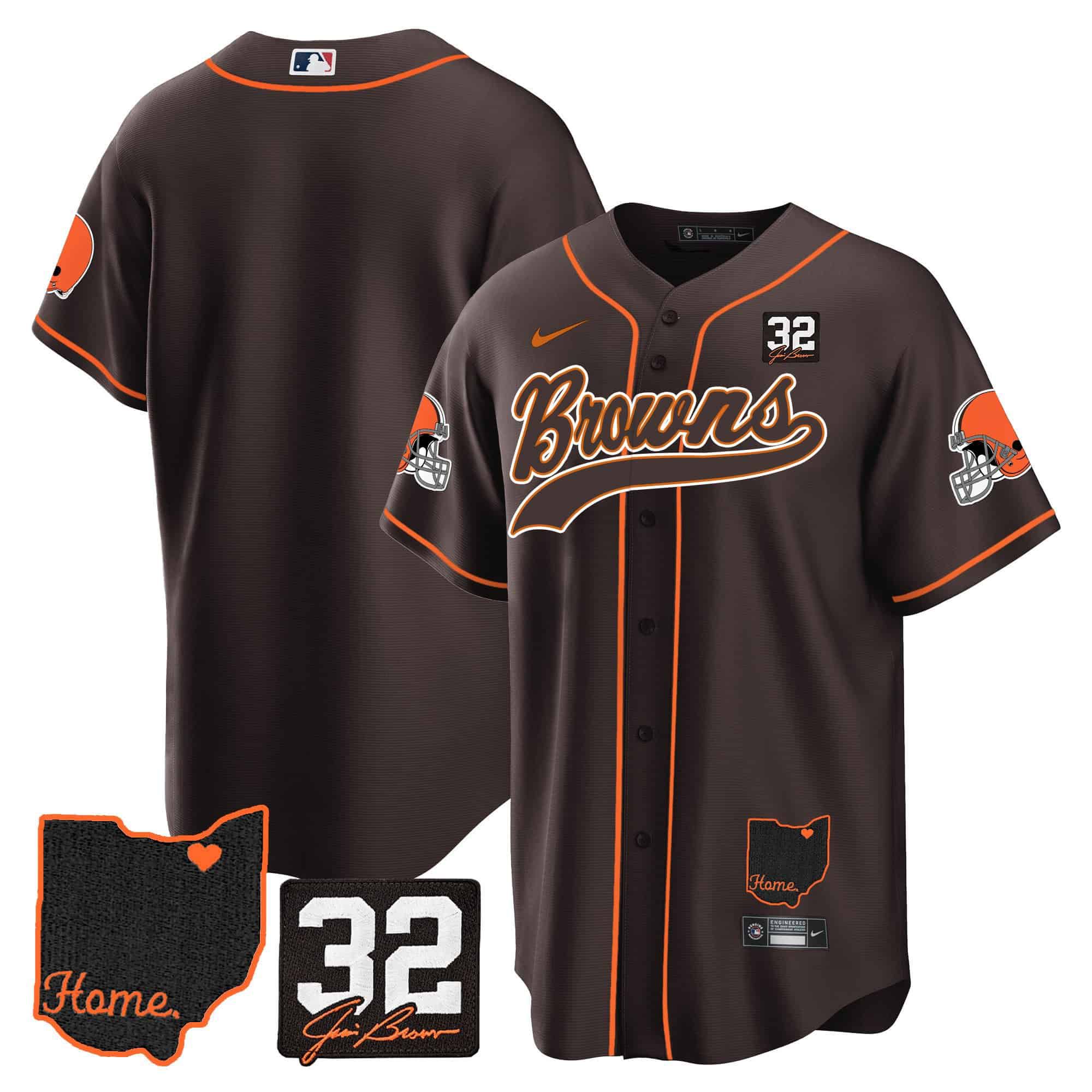 Men Cleveland Browns Blank Brown Memorial Home Patch Baseball 2024 Nike NFL Jersey style 1